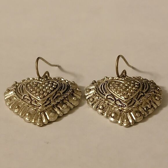 Vintage Women's Heart Silver Tone Dangle Drop Earrings - Picture 5 of 11